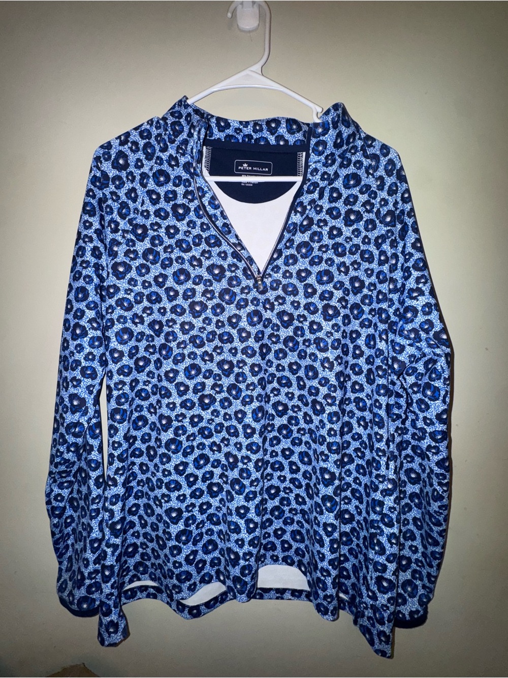 Peter Millar Girls' Blue Leopard Quarter-Zip Pullover
